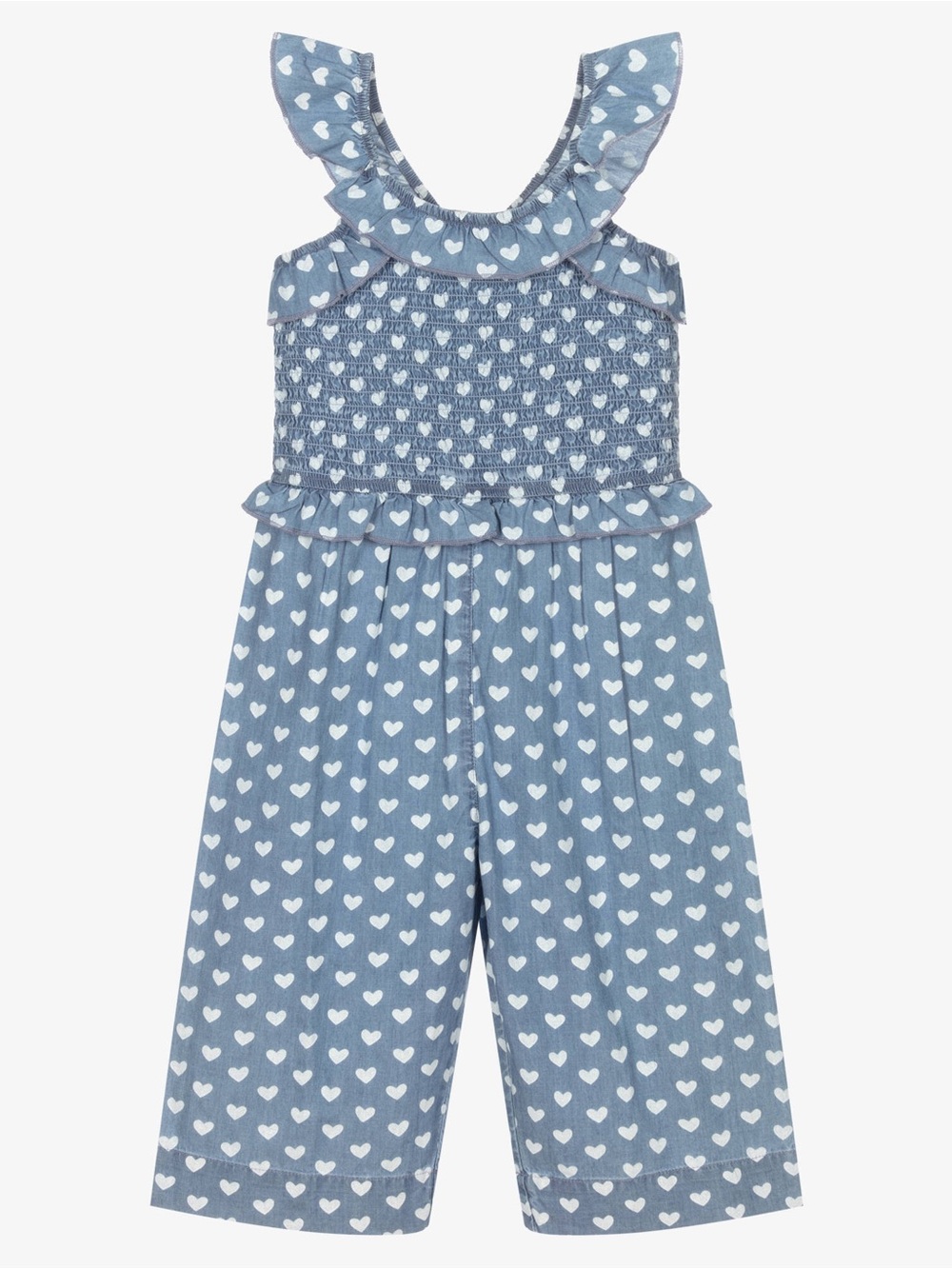Hatley Girls Blue Chambray Heart Jumpsuit Romper Size 5